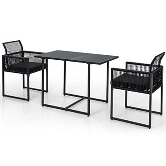 Costway 3 pc Patio PE Wicker Furniture Set Cushioned Chairs with Folding Backrest Backyard