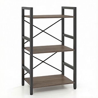 Costway 3 tier Bookshelf with Metal Frame & Wooden Storage Racks for Living Room, Study