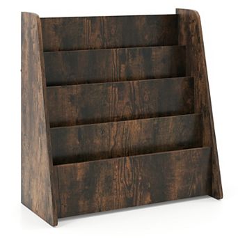 Costway 4 tier Kids Wooden Bookshelf Toddlers Book Rack with Deep Shelves