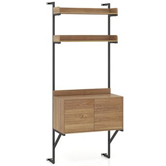 Costway 71.5" Tall Ladder Shelf Narrow Wall Mounted Ladder Bookcase with Storage Cabinet