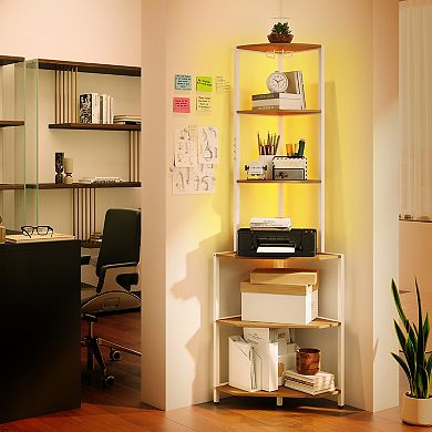 Costway 6-Tier Corner Shelf with Charging Station Ambience Light Stemware Rack for Kitchen