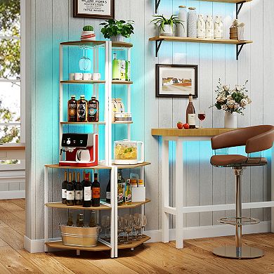 Costway 6-Tier Corner Shelf with Charging Station Ambience Light Stemware Rack for Kitchen