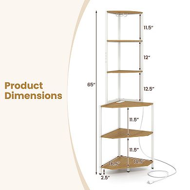 Costway 6-Tier Corner Shelf with Charging Station Ambience Light Stemware Rack for Kitchen
