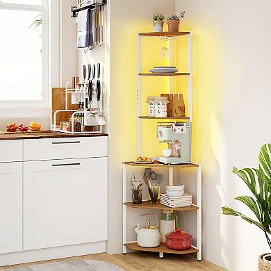 Costway 6-Tier Corner Shelf with Charging Station Ambience Light Stemware Rack for Kitchen