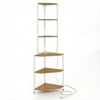 Costway 6 tier Corner Shelf with Charging Station Ambience Light Stemware Rack for Kitchen