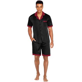 Ekouaer Men Satin Silk Pajamas Set Sleepwear Shorts Summer Loungewear Two Piece Button Down
