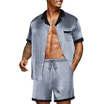 Ekouaer Men Satin Silk Pajamas Set Sleepwear Shorts Summer Loungewear Two Piece Button Down
