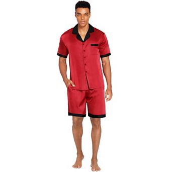 Ekouaer Men Satin Silk Pajamas Set Sleepwear Shorts Summer Loungewear Two Piece Button Down