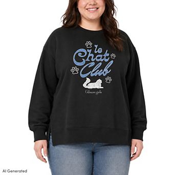 Plus Size Gilmore Girls "Le Chat Club" Oversized Fleece Crew Sweatshirt