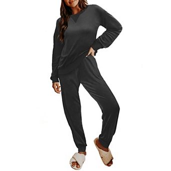 Ekouaer Womens Velvet Pajamas Sets Long Sleeve Leopard Jogger Pajamas Two Piece Velour Sleepwear