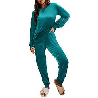 Ekouaer Womens Velvet Pajamas Sets Long Sleeve Leopard Jogger Pajamas Two Piece Velour Sleepwear