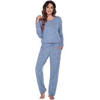 Ekouaer Pajamas Womens Two Piece Lounge Set Long Sleeve Top and Pants Pajamas Sleepwear Set
