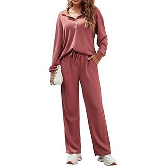 Ekouaer Womens Pajamas Sets Two Piece Long Sleeve Pajama Sweatsuits Outfits Clothes with Pockect