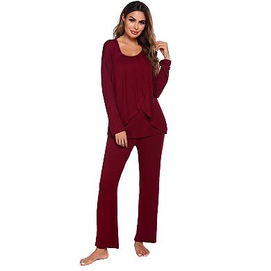 Ekouaer Maternity Nursing Pajama Set Long Sleeve Top & Pants Breastfeeding Double Layer Pregnancy