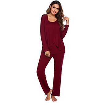 Ekouaer Maternity Nursing Pajama Set Long Sleeve Top & Pants Breastfeeding Double Layer Pregnancy