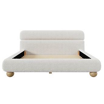 Merax Queen Size Contemporary Low Profile Upholstered Bed with Teddy Fleece Fabric