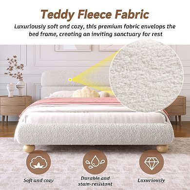 Merax Queen Size Contemporary Low Profile Upholstered Bed with Teddy Fleece Fabric