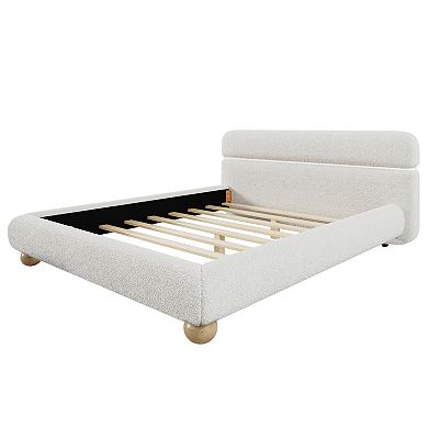 Merax Queen Size Contemporary Low Profile Upholstered Bed with Teddy Fleece Fabric