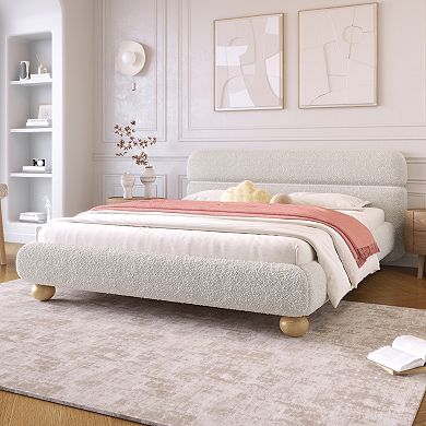 Merax Queen Size Contemporary Low Profile Upholstered Bed with Teddy Fleece Fabric