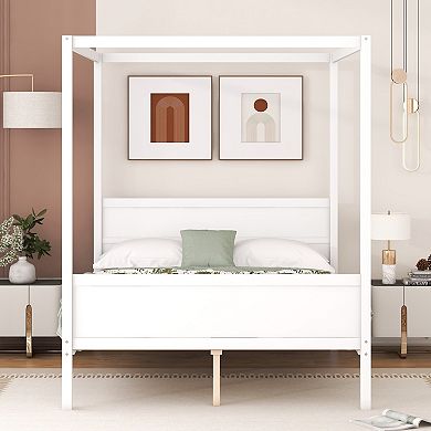 Merax Queen Size Canopy Platform Bed with Headboard and Footboard