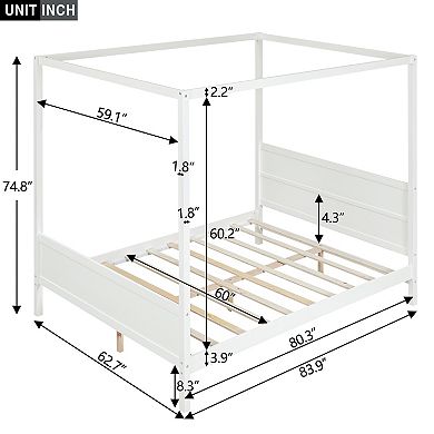 Merax Queen Size Canopy Platform Bed with Headboard and Footboard
