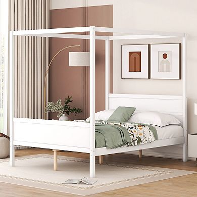 Merax Queen Size Canopy Platform Bed with Headboard and Footboard