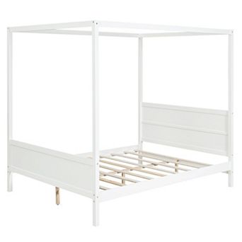 Merax Queen Size Canopy Platform Bed with Headboard and Footboard