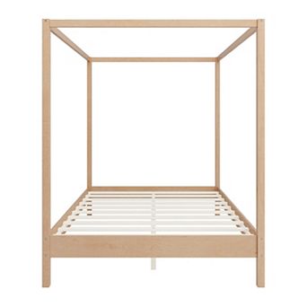 Merax Solid Wood Canopy Bed Frame Four Poster Platform Bed with Slats Support