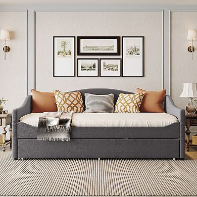 Merax Teddy Fleece Upholstered Daybed with Light and Trundle