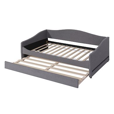 Merax Teddy Fleece Upholstered Daybed with Light and Trundle