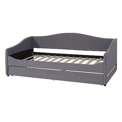 Merax Teddy Fleece Upholstered Daybed with Light and Trundle