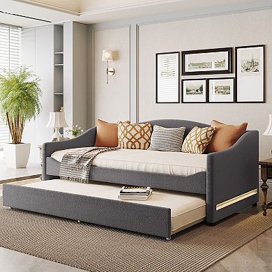 Merax Teddy Fleece Upholstered Daybed with Light and Trundle