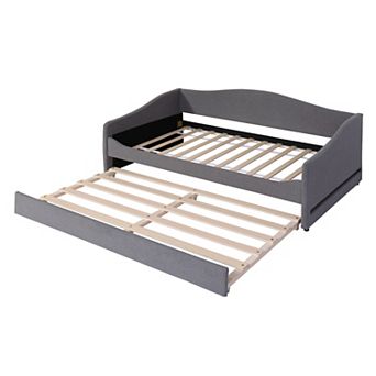 Merax Teddy Fleece Upholstered Daybed with Light and Trundle