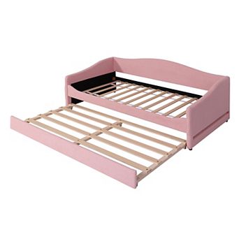 Merax Teddy Fleece Upholstered Daybed with Light and Trundle