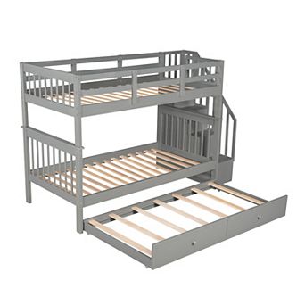 Merax Stairway Twin Over Twin Bunk Bed with Twin size Trundle for Bedroom
