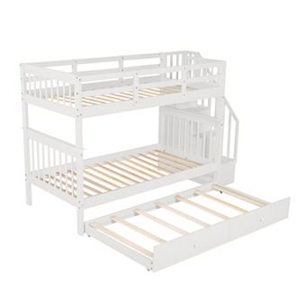 Merax Stairway Twin Over Twin Bunk Bed with Twin size Trundle for Bedroom