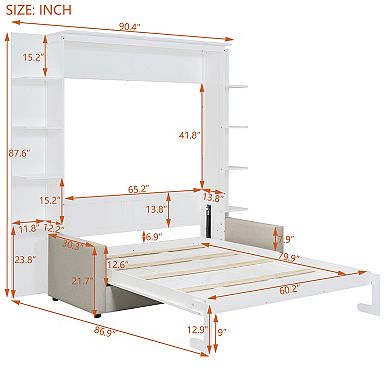 Merax Queen Size Murphy Bed Wall Bed with Sofa