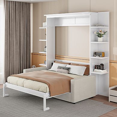 Merax Queen Size Murphy Bed Wall Bed with Sofa