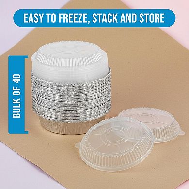 9 Inch Round Disposable Aluminum Foil Pans With Lids 40 Pack Baking Storage Reheating