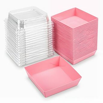 Pink Charcuterie Boxes Clear Lids 100 Pack Square Bakery Dessert Containers