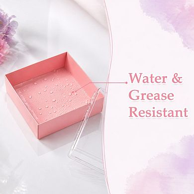 Pink Charcuterie Boxes Clear Lids 100 Pack Square Bakery Dessert Containers