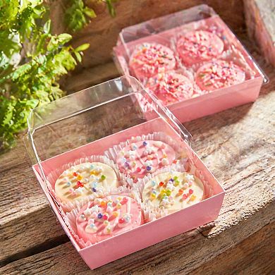 Pink Charcuterie Boxes Clear Lids 100 Pack Square Bakery Dessert Containers