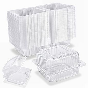 100 Clear Hinged Plastic Containers with Lids Disposable Clamshell Take Out for Cakes Cookies Pasta