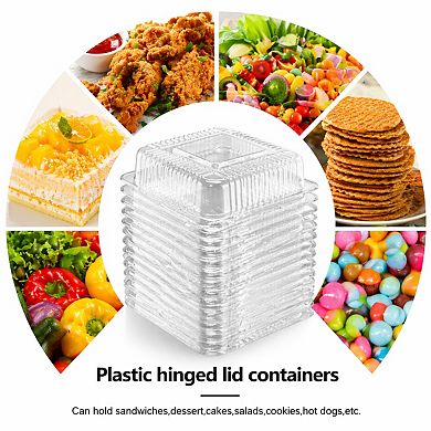 100 Clear Hinged Plastic Containers with Lids Disposable Clamshell Take Out for Cakes Cookies Pasta