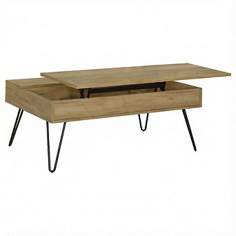 FurniFact Brown Engineered Wood Lift Top Coffee Table with Rustic Rectangular Design