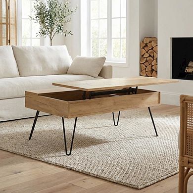 FurniFact Brown Engineered Wood Lift Top Coffee Table with Rustic Rectangular Design