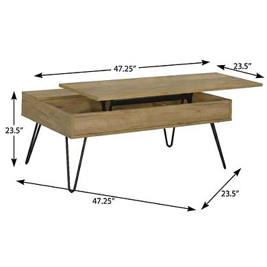 FurniFact Brown Engineered Wood Lift Top Coffee Table with Rustic Rectangular Design