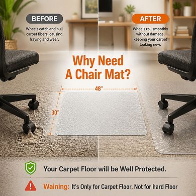 Extra Thick Low Pile Carpet Chair Mat Durable Easy Glide Waterproof Stylish