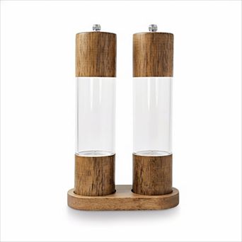 Wooden Salt Pepper Grinder Set with Stand Adjustable Ceramic Core