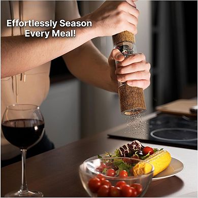 Wooden Salt Pepper Grinder Set with Stand Adjustable Ceramic Core